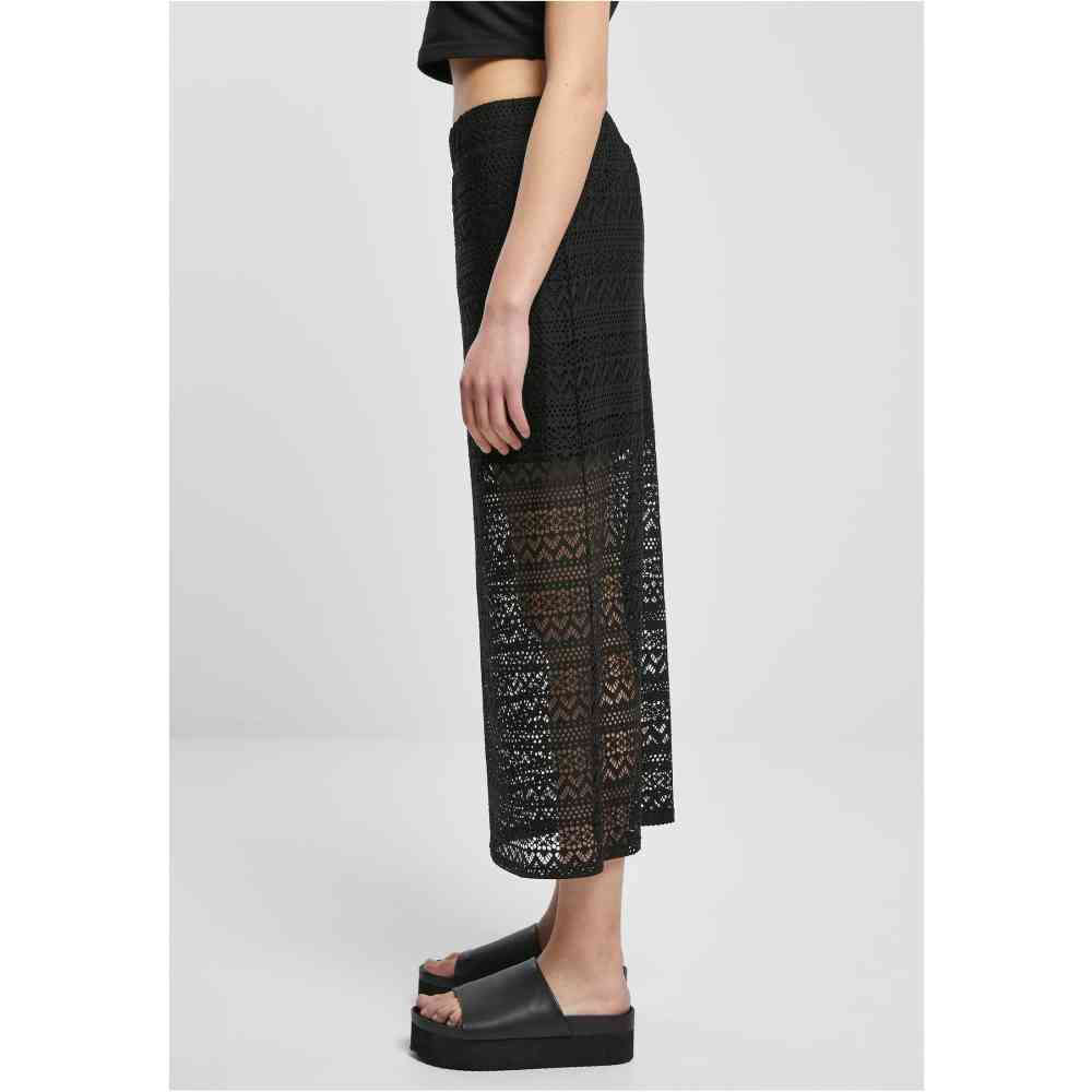 Urban Classics - Stretch Crochet Lace Midi Langer Rock - Schwarz